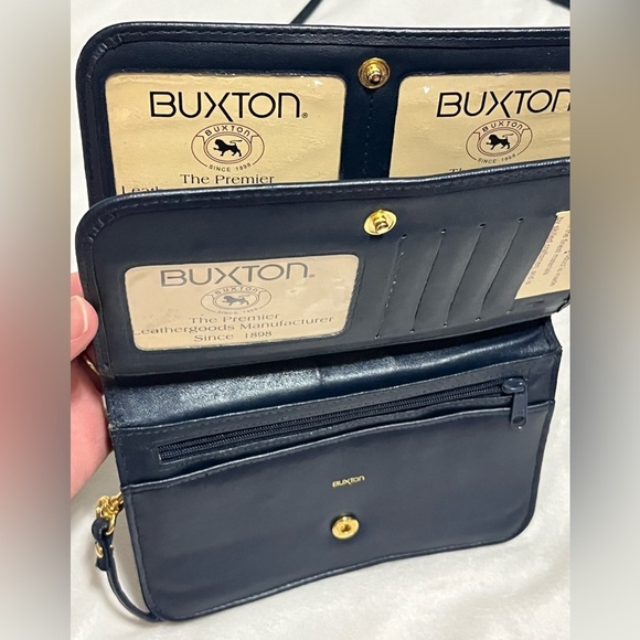 Buxton Blue Crossbody Wallet Purse with Many Zipper Pockets Card Slots 52” Strap - Picture 12 of 16